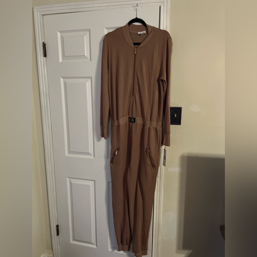 Calvin Klein Beige Jumpsuit with Zip Details